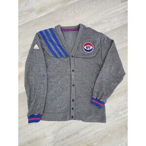 RARE Adidas New York Nets Cardigan ABA Hardwood Classics Grey Blue NY Logo Large